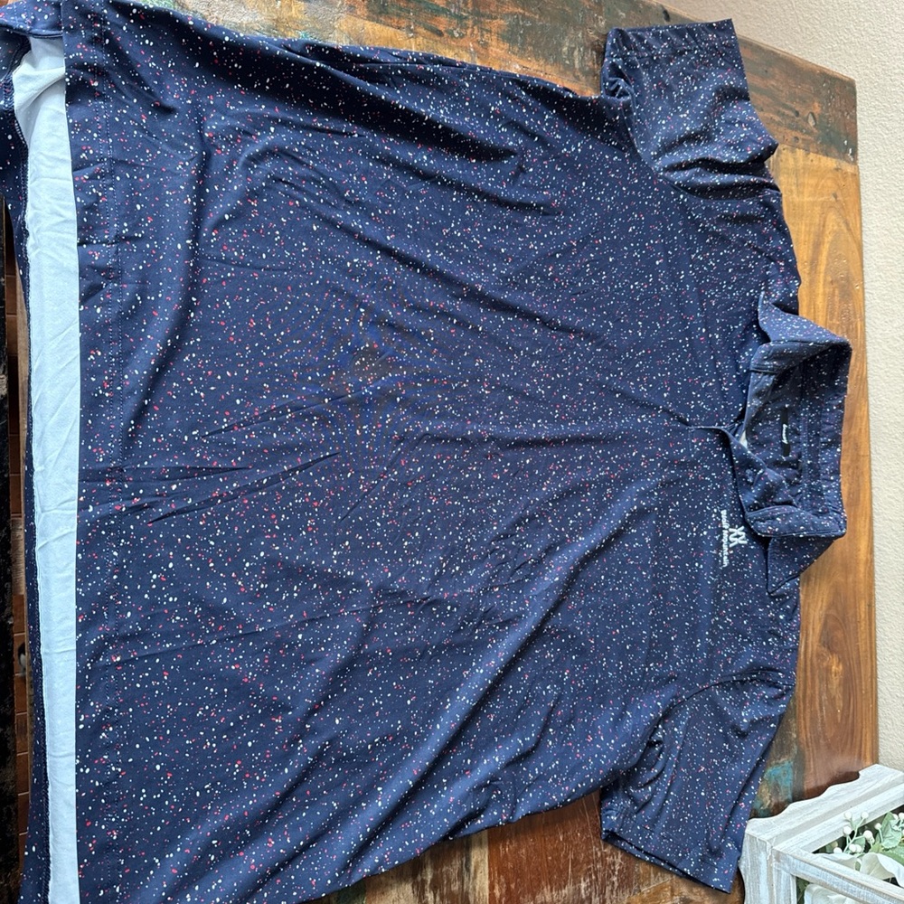 Mens 2Xl Breezy Golf Shirt  Paint Splatter Design Navy. Has Company Logo